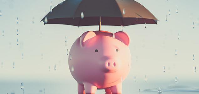 Piggy bank with umbrella in the rain